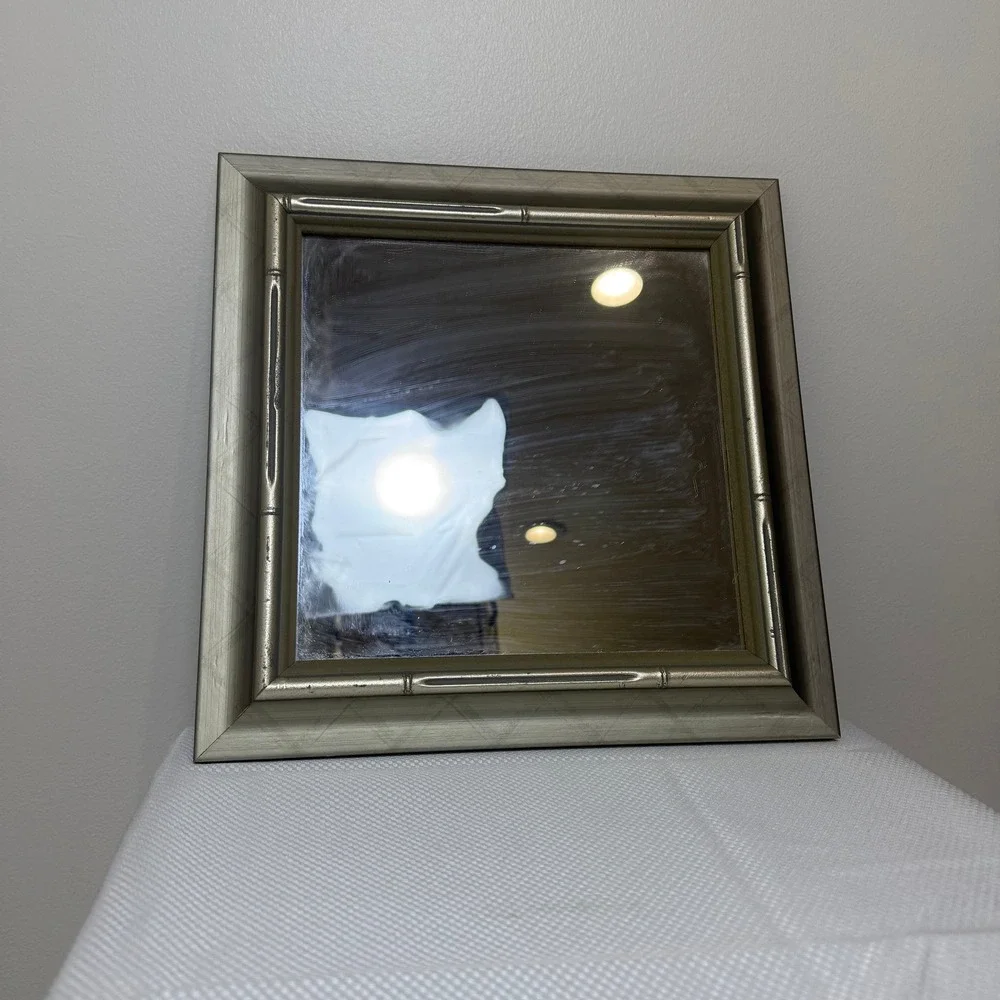 Silver Champagne Faux Bamboo Square Wall Mirror Hollywood Regency‎ 13.5x13.5